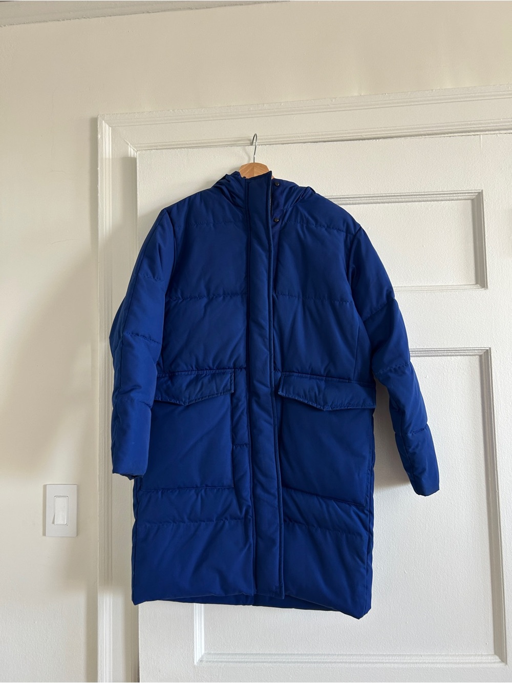 Everlane Long Puffer Coat in Deep Blue
